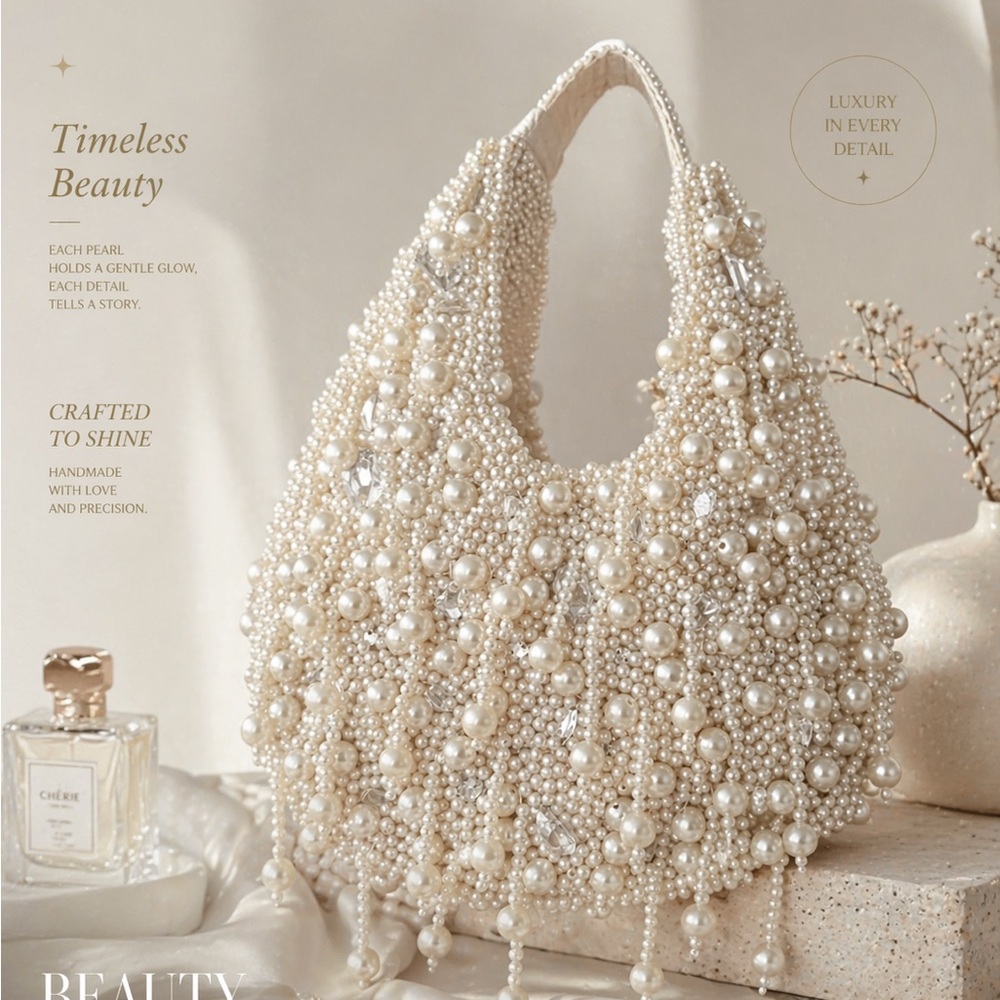 Handmade Pearl Beaded Bag – Elegant Mini Evening Purse NWT